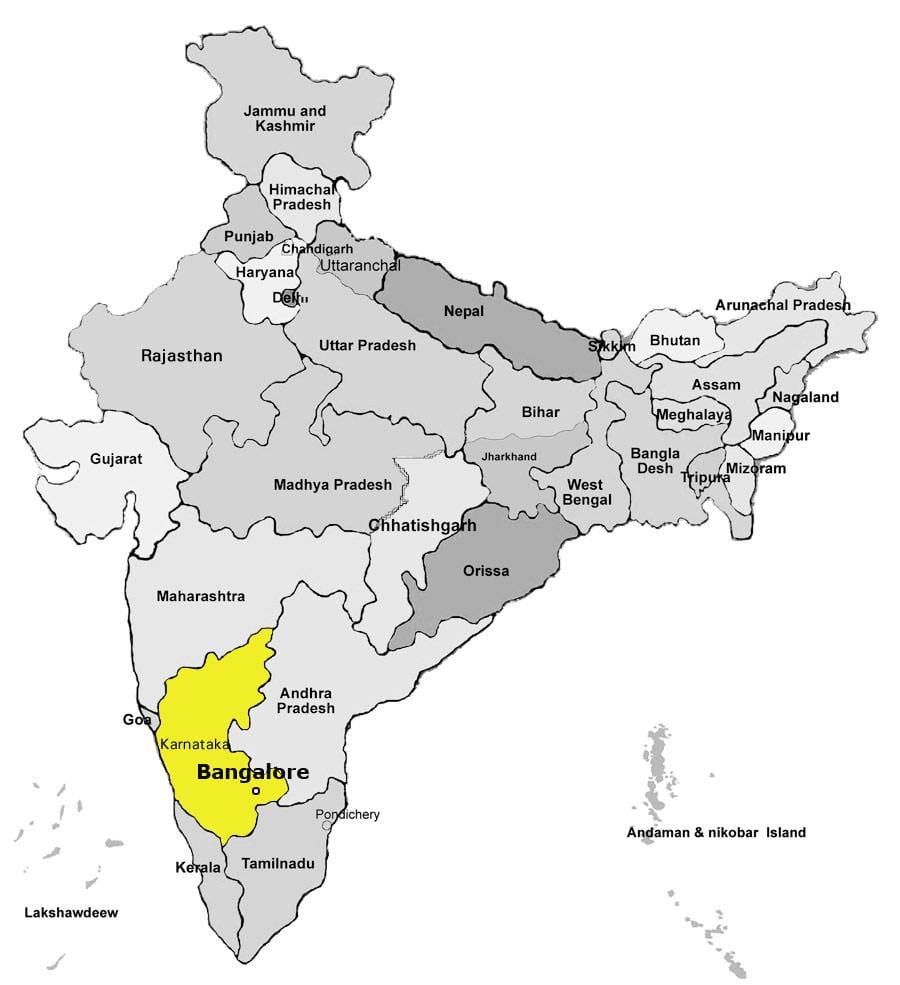 kat jeyografik nan Bangalore, peyi zend